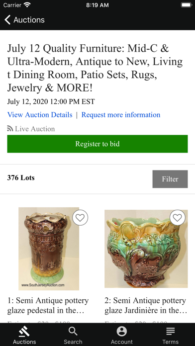 South Jersey Auction Screenshot