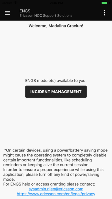 Ericsson Nxt Gen Support Screenshot