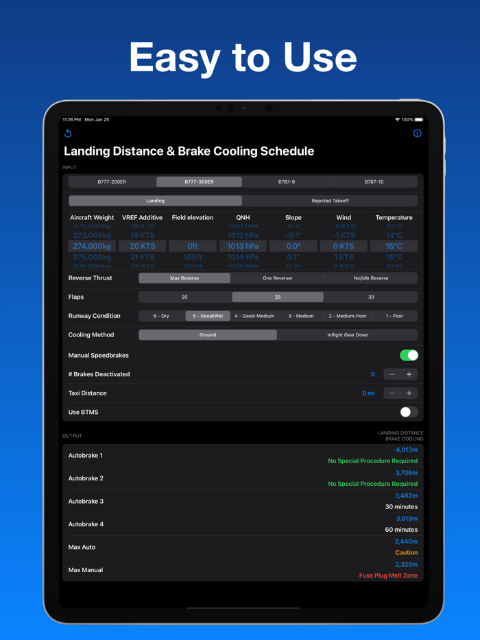 B777-787 Landing and Brake Tool