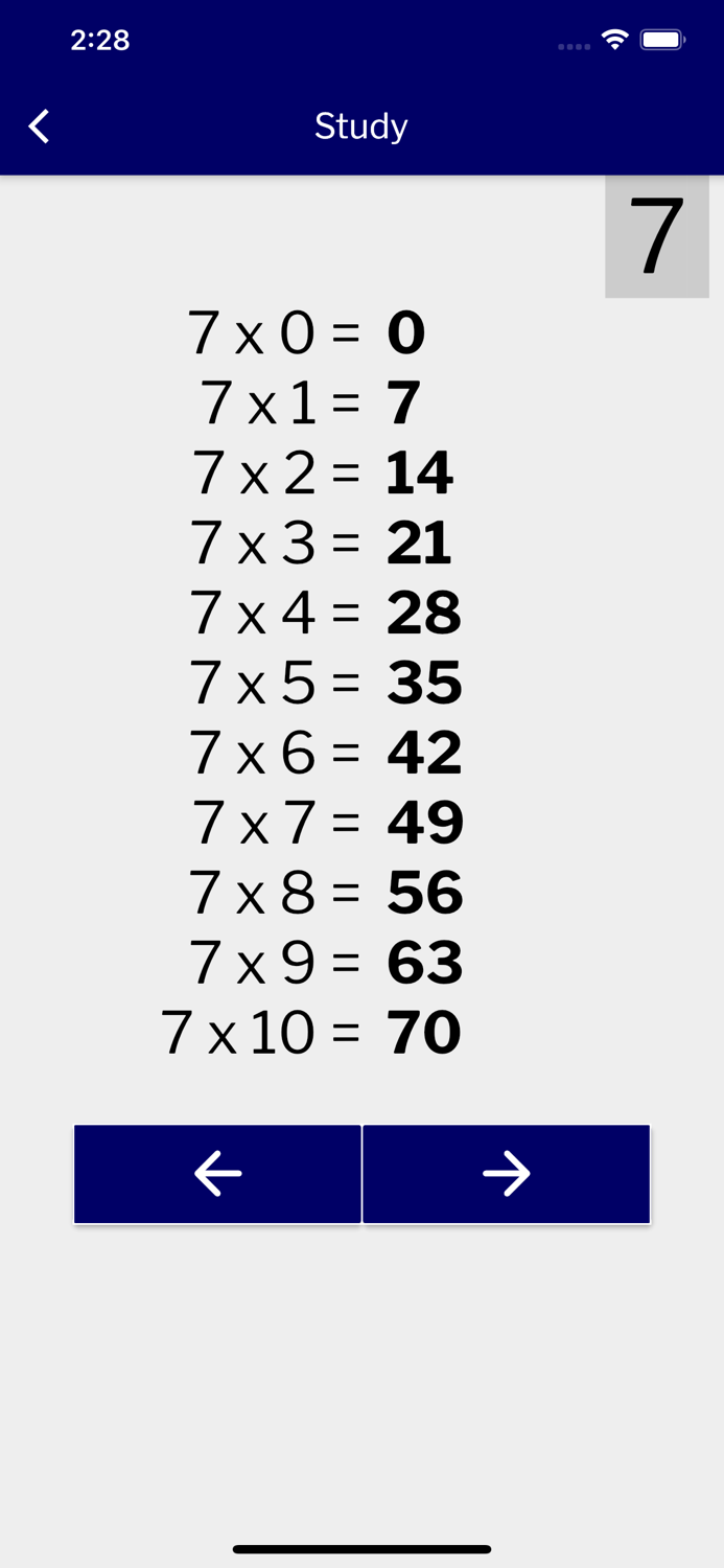 Math Tables Practice