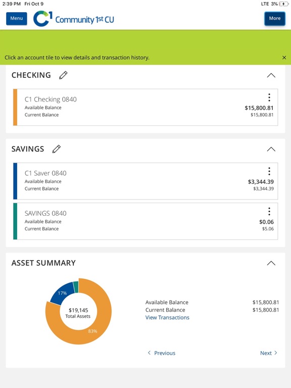 Community 1st CU iPad screenshot 2 - Finance app
