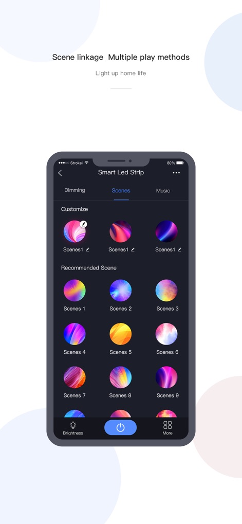 CozyLife Smart - L'app permette di configurare scenari luminosi preimpostati, visibili nelle anteprime circolari, e di personalizzare ogni “Scene” per adattarla a diverse attività o stati d'animo.