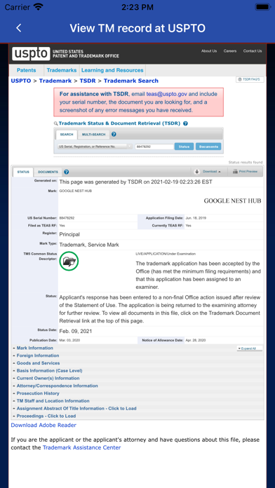 U.S. Trademark Search Tool Screenshot