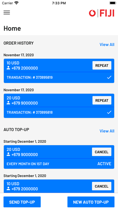 Vodafone Fiji TopUp Screenshot