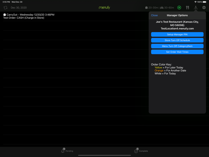 Menufy Restaurant Console
