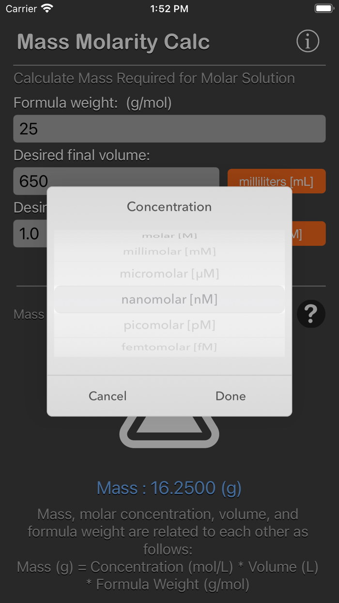 Mass Molarity Calculator