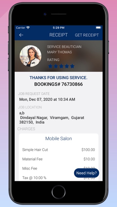 Mobile Hair Salon Customer Screenshot