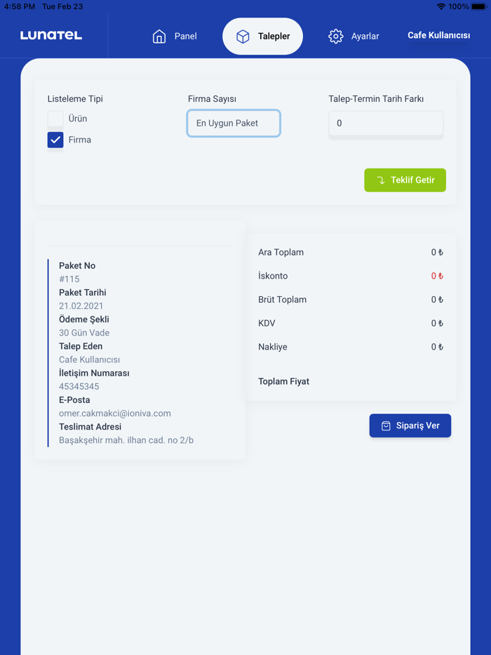 Lunatel - Tedarik Portalı