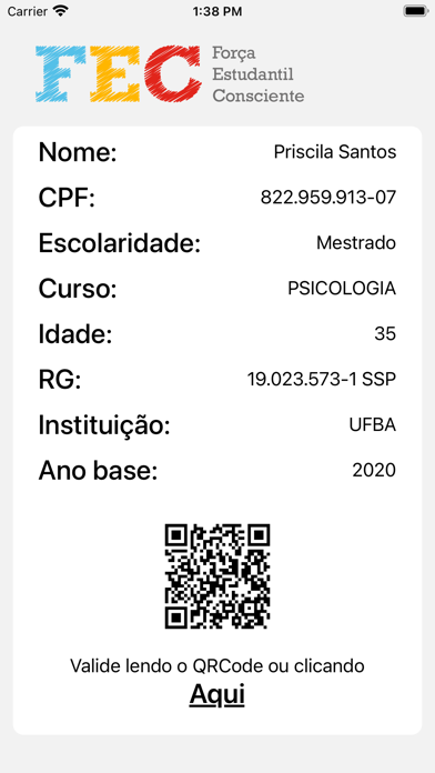 FEC - Carteirinha de Estudante Screenshot