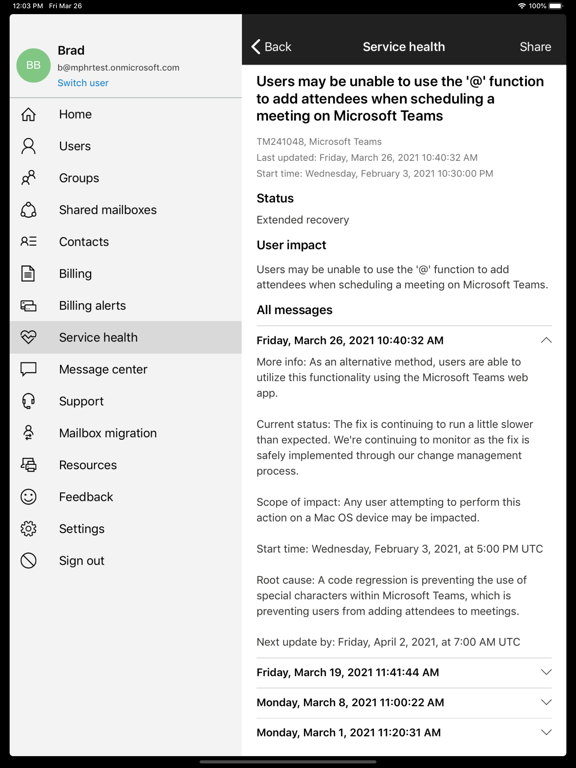 Microsoft 365 Admin iPad app afbeelding 7
