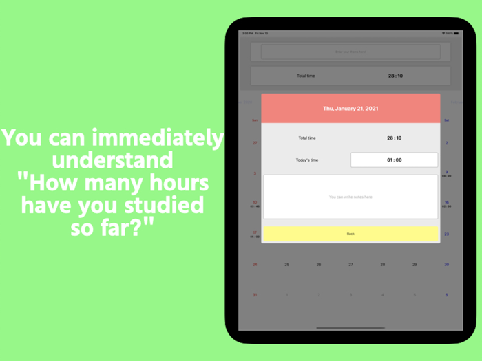 Study time calendar record