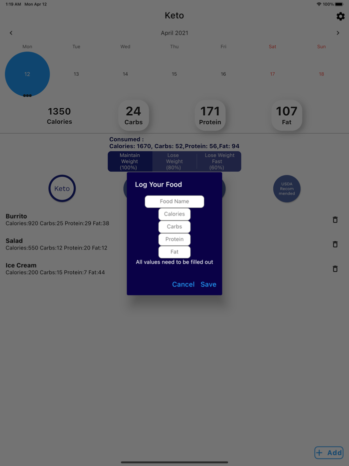 Macro and Keto Diets Calculator