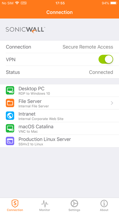 SonicWall Mobile Connect Screenshot