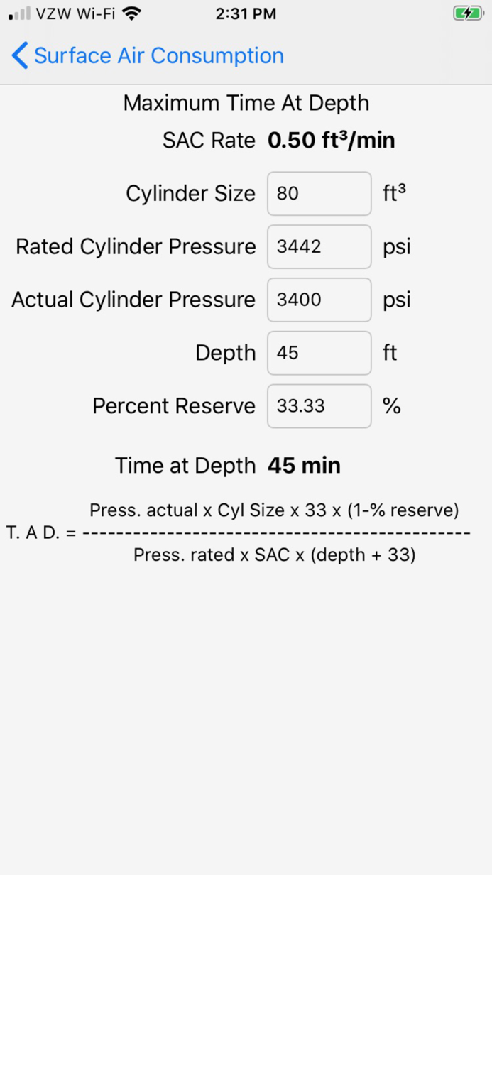 Surface Air Consumption