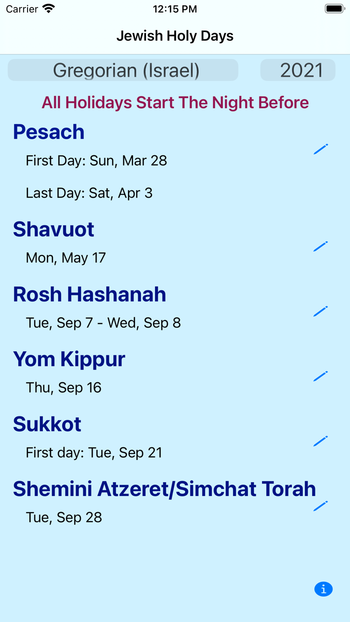 Jewish Holy Days