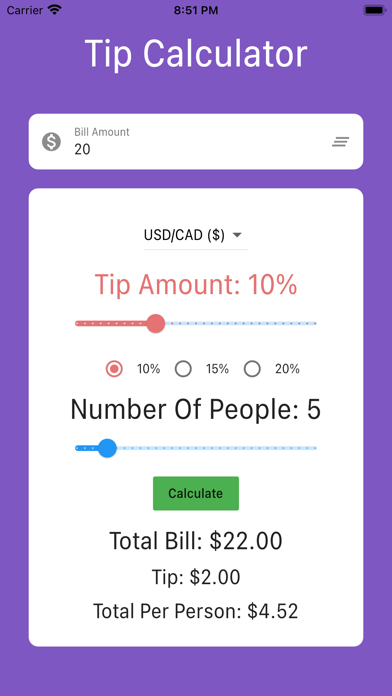Tip Calculator - Split Bills Screenshot 2 - AppWisp.com Tip Calculator - Split Bills Screenshot 2 - AppWisp.com