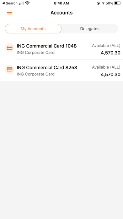 ING Commercial Card Screenshot