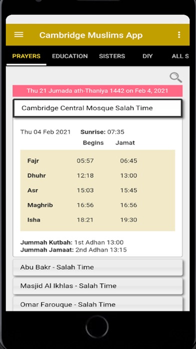 Cambridge Muslim App Screenshot