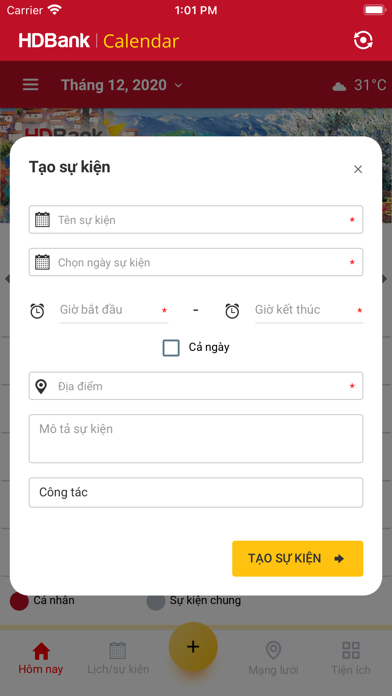 HDBank Calendar Screenshot