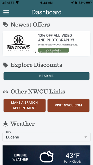 NWCU Member Benefits Screenshot