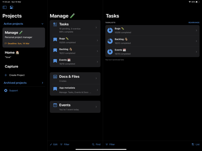 Manage Tasks Docs and Events