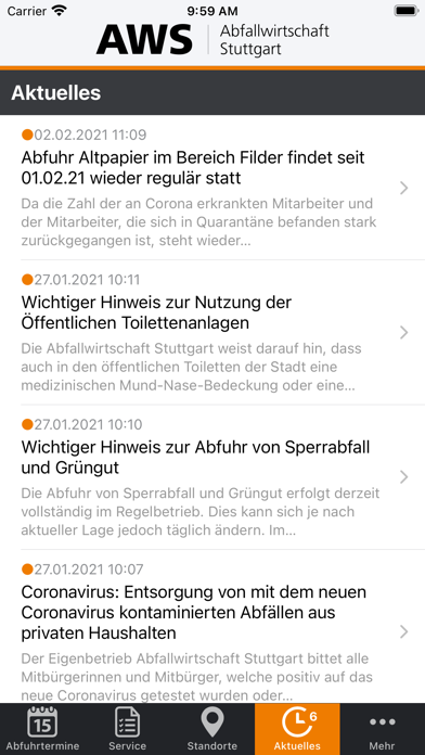 Abfallwirtschaft Stuttgart Screenshot