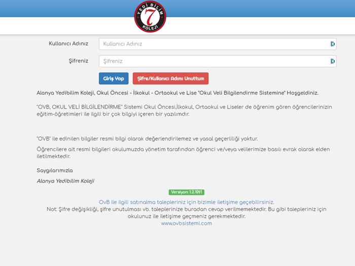 Yedibilim Koleji OvB Sistemi