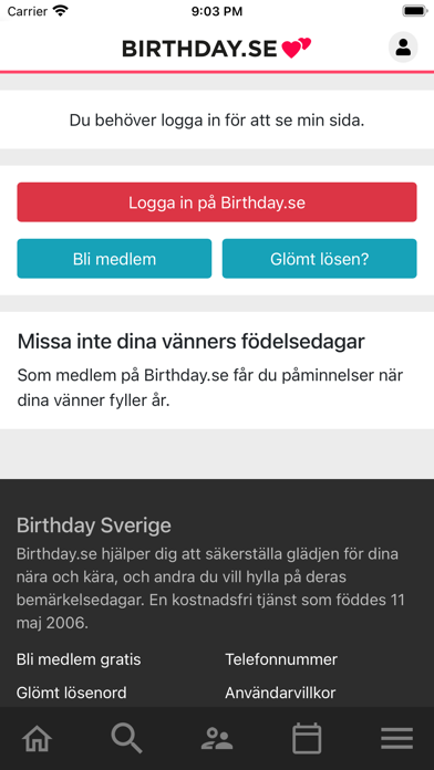 Birthday.se Screenshot