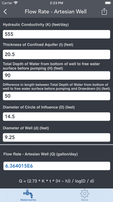 Waterworks Calculations Screenshot