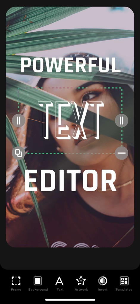 Font Candy Photo & Text Editor - Explore the app's powerful text editing controls, including scaling and rotation, and the intuitive bottom menu for quick access to various tools.