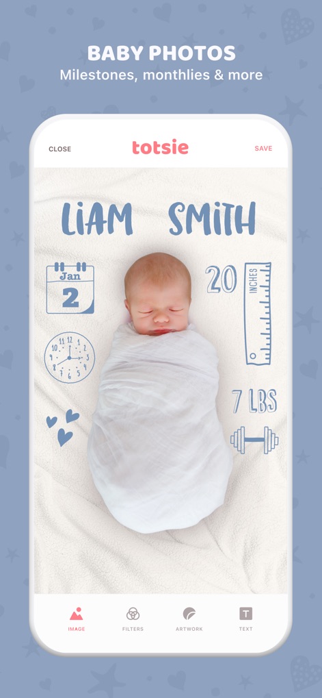 Totsie – Baby Photo Editor - This tool allows for the application of adorable typography for names and dates, alongside various milestone markers to capture essential baby stats.