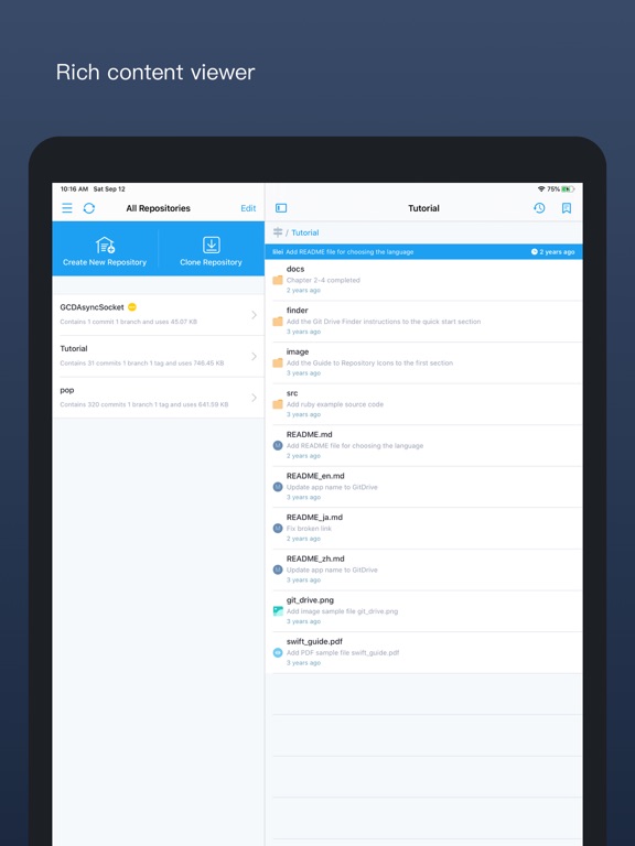 GitDrive - Git client & server iPad screenshot 2 - Developer Tools app