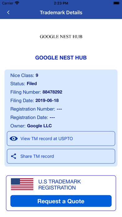 U.S. Trademark Search Tool Screenshot