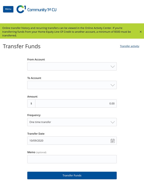Community 1st CU iPad screenshot 5 - Finance app