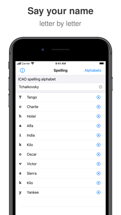 Screenshot #1 pour Phonetic alphabet for spelling
