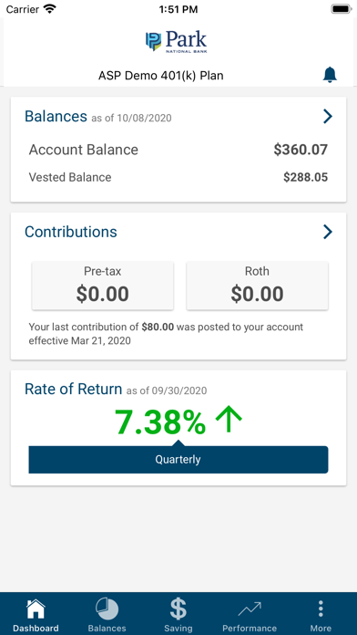 Park National Retirement Plan Screenshot