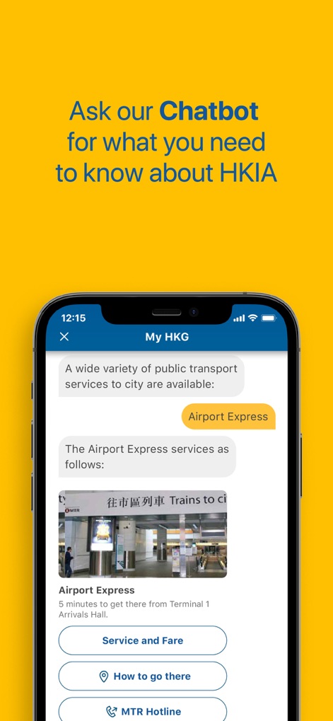 My HKG (Official) - Travelers can interact with the integrated chatbot to ask questions about public transport services and get details like service and fare information.