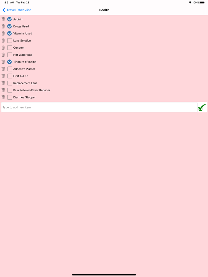 Travel Needs Checklist