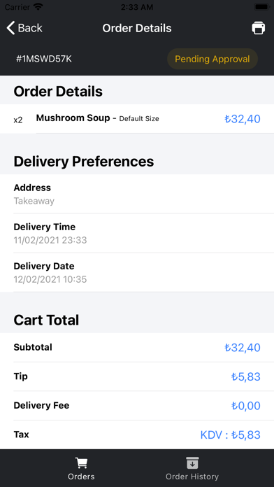 Food App Order Manager Screenshot