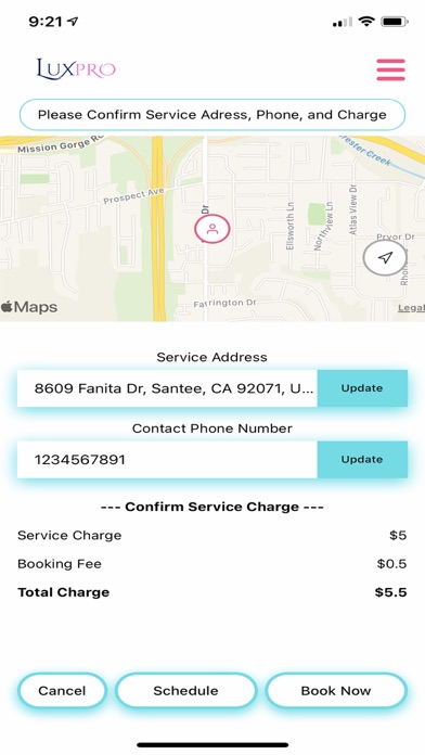 LuxPro Service Booking Screenshot