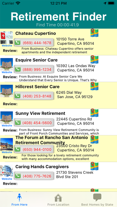 Retirement Home Locator Screenshot