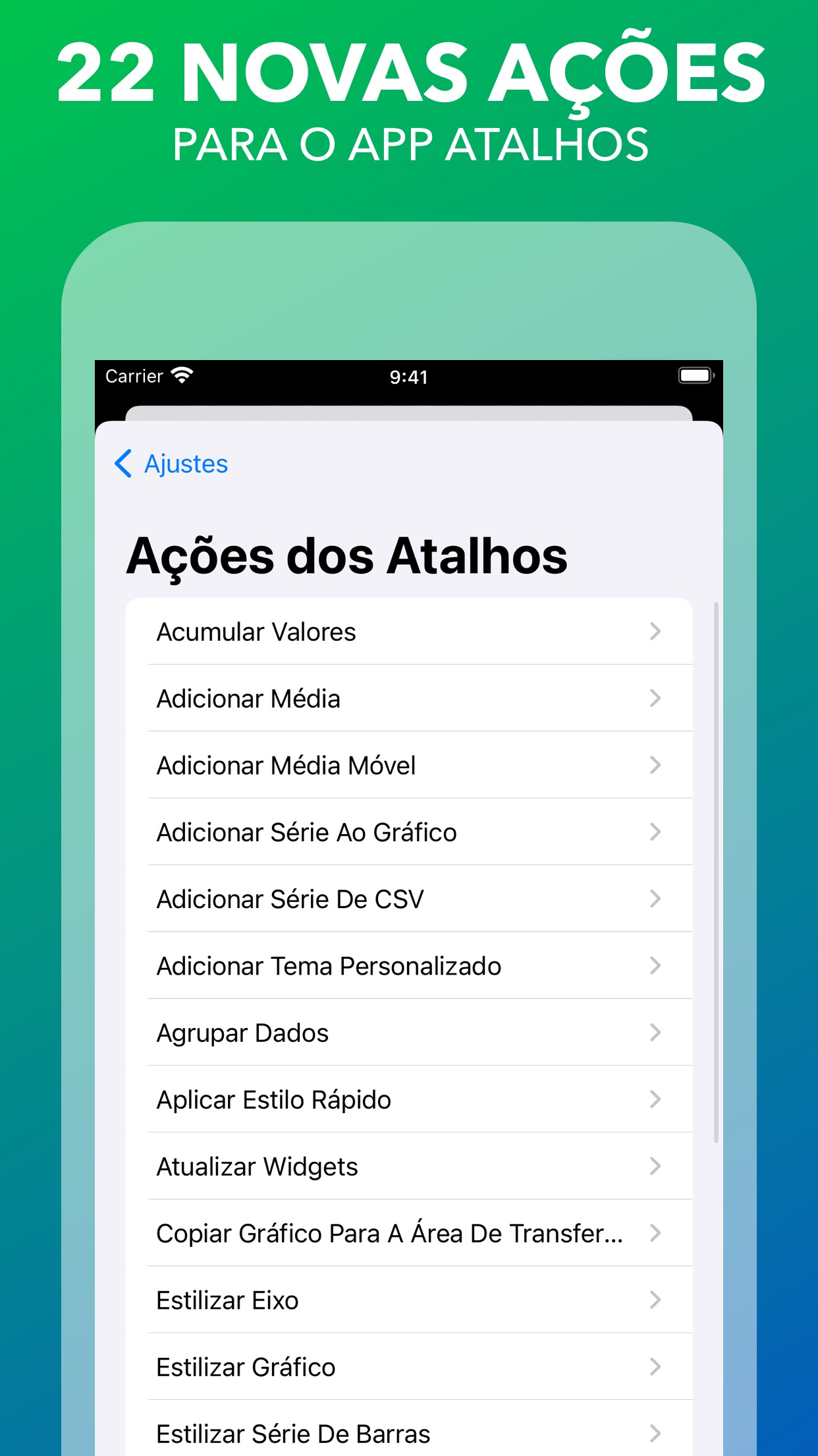 Screenshot do app Charty para Atalhos