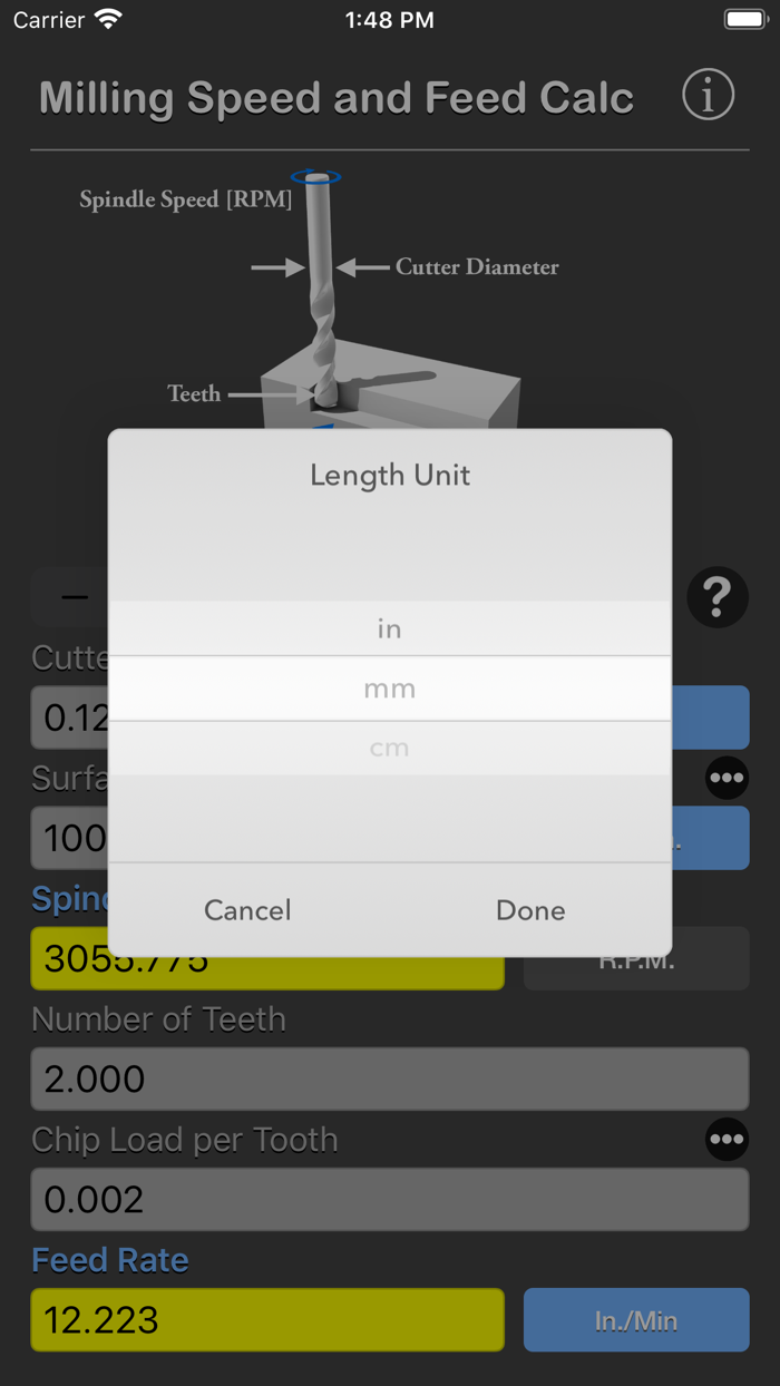 Milling Speed and Feed Calc