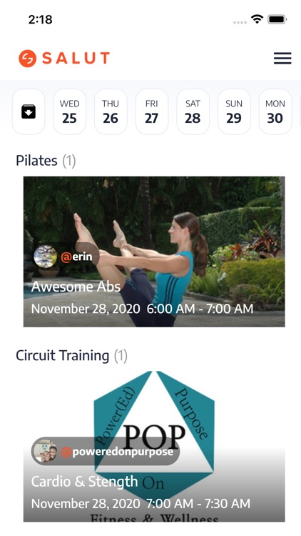 Salut: live fitness classes