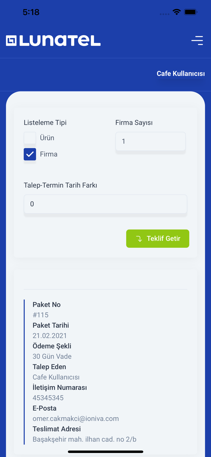 Lunatel - Tedarik Portalı