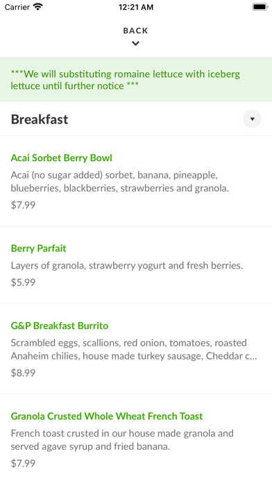 Greens & Proteins Screenshot