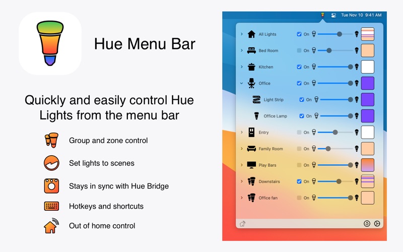 Screenshot #1 pour Hue Menu Bar for Philips Hue