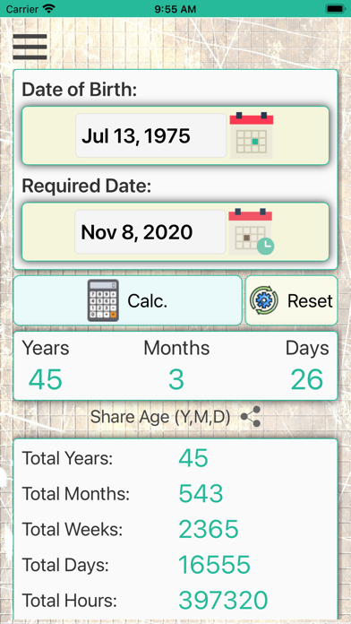 Age On Date Calculator App Screenshot