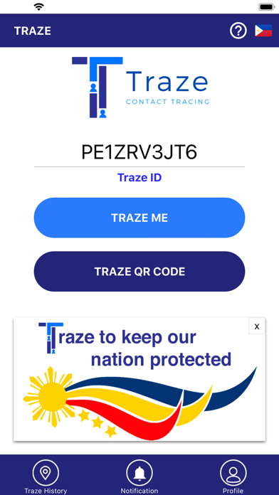 Traze Contact Tracing Screenshot