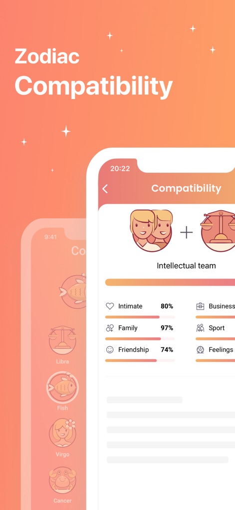 Daily Horoscope App 2024 - This feature allows users to assess relationship dynamics through percentage-based compatibility scores and compare various zodiac signs using intuitive icons.